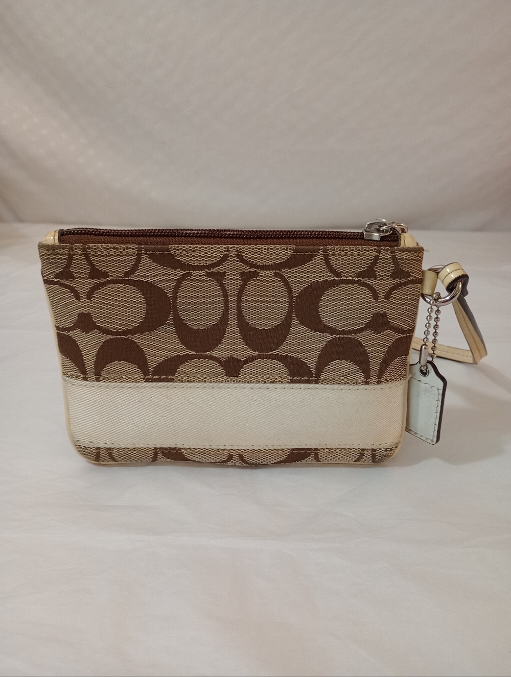 Coach Signature Stripe  Corner Zip Canvas Wristlet